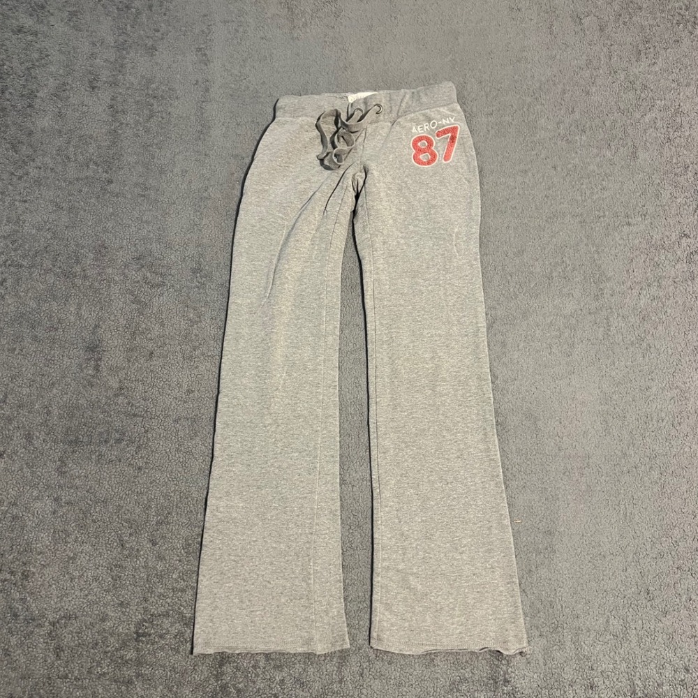 Y2K Aeropostale Womens Gray Aero-NY 87 Wide Leg Sweatpants XS Gym Workout
